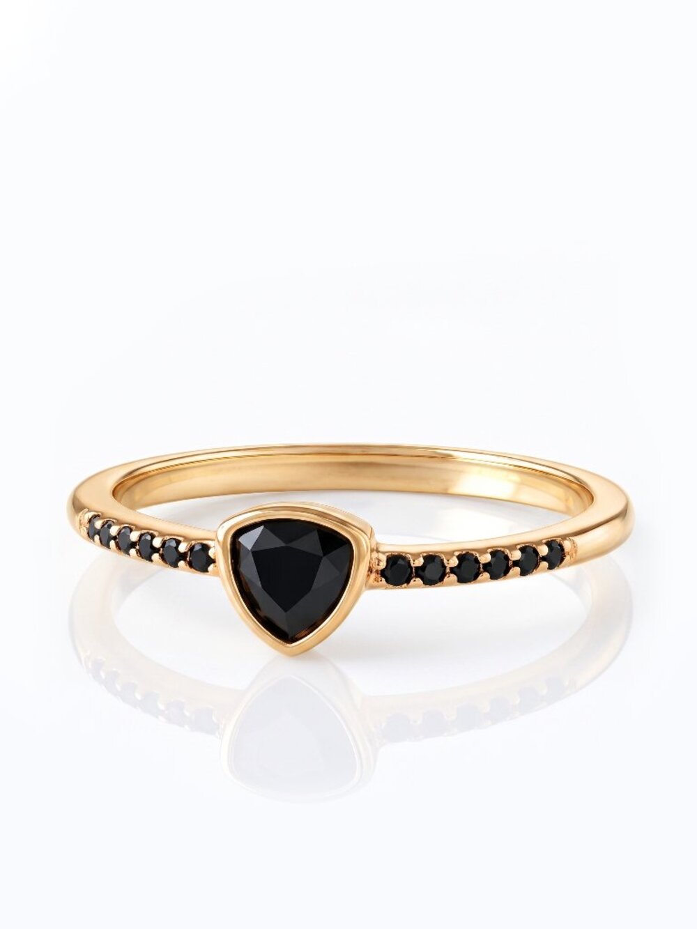 Dainty Gold Ring with Black Gemstone, 925 Sterling Silver, 10k Gold Finish